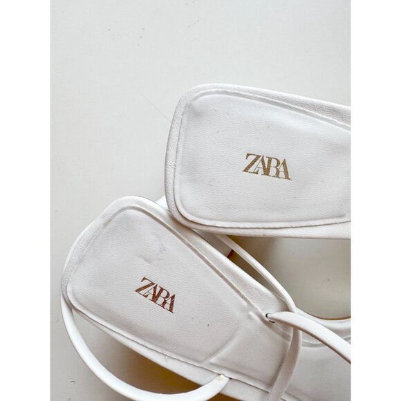 ZARA White Faux Leather Square Toe Strappy Block Heel Wraparound Sandals Size 39 - Picture 3 of 13
